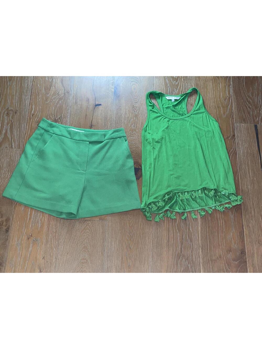 Trina Turk Green Shorts & Tassel Tank Top Set Casual Summer Small US 4